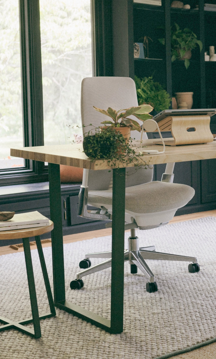Elements Wood Desk - Desert Rose in lifestyle shot